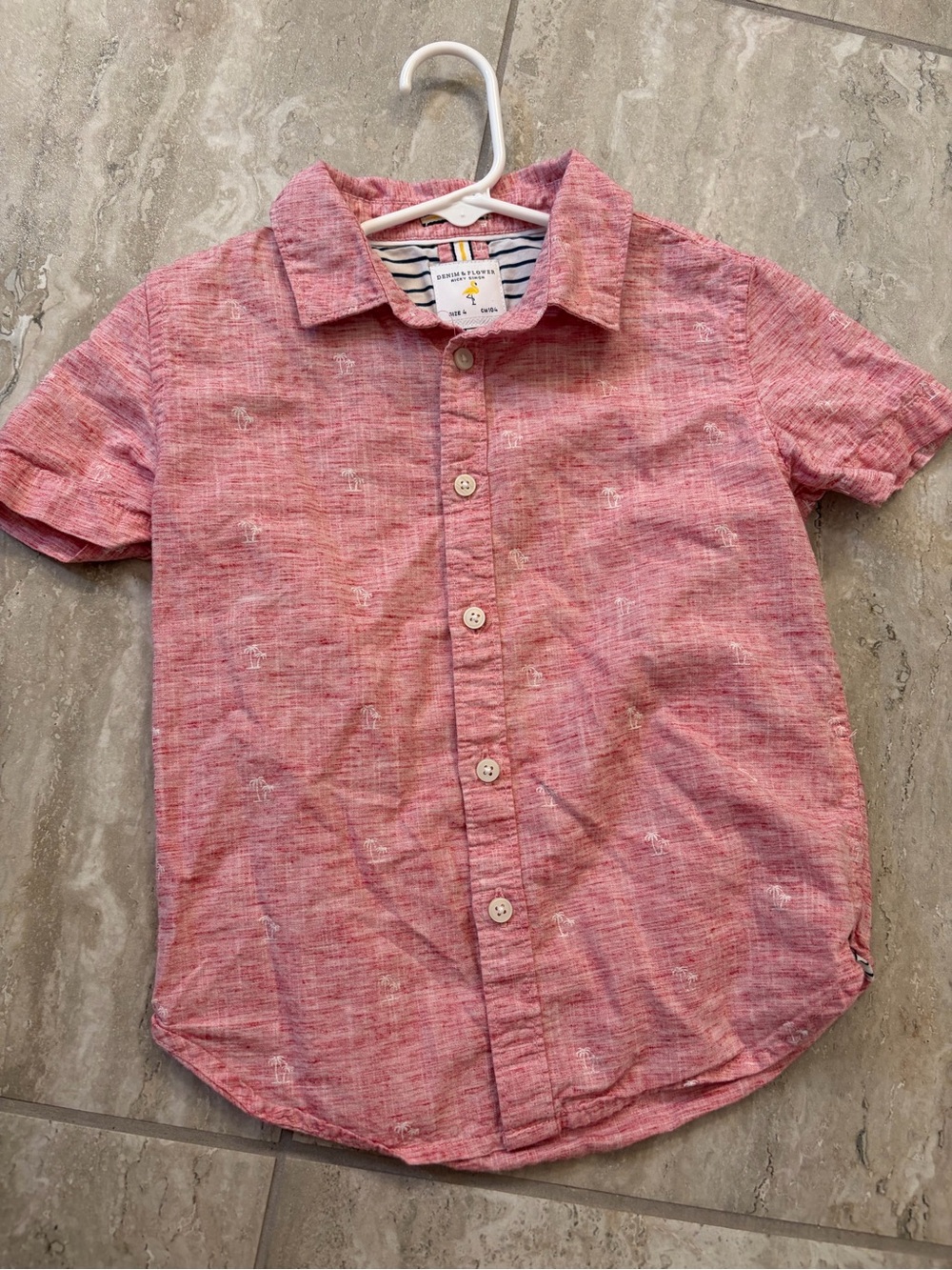 Denim & Flower Short-Sleeve Button-Down Shirt - Pink Heather